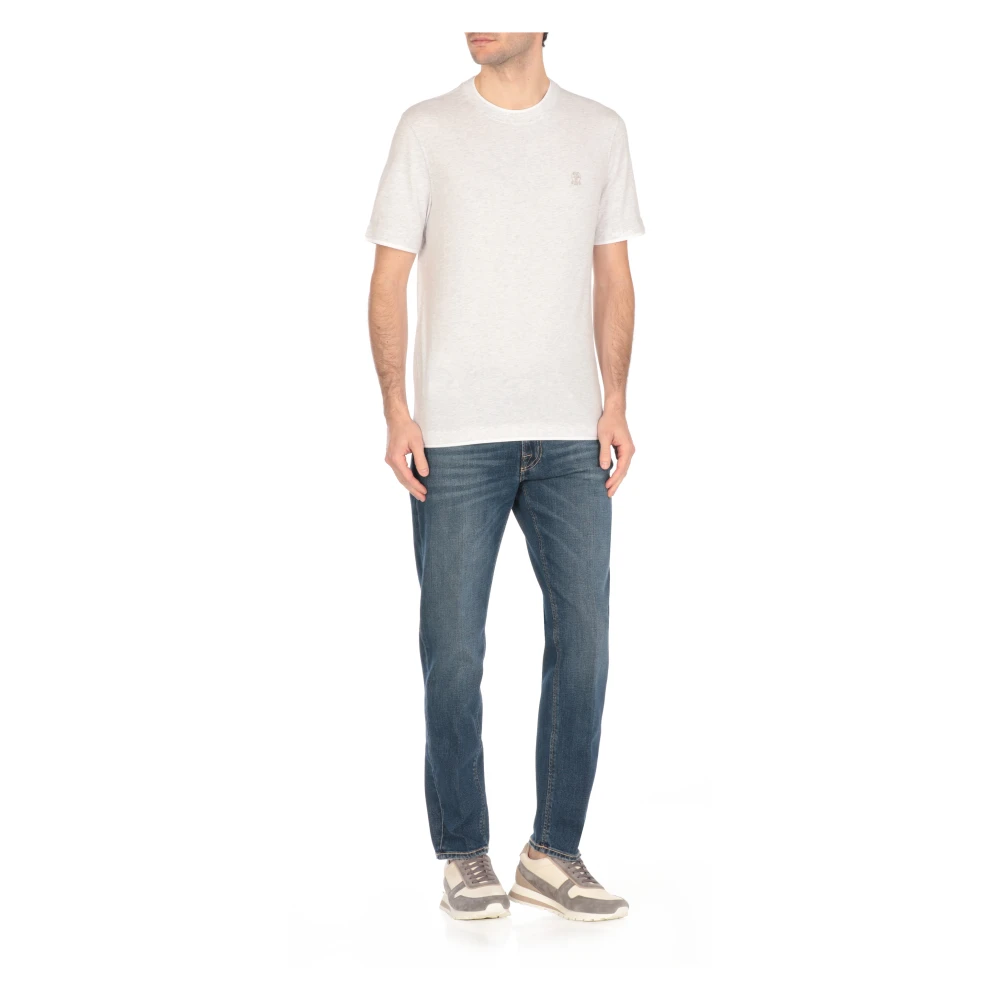 BRUNELLO CUCINELLI Grijze Katoenen T-shirt met Logo Borduurwerk Gray Heren
