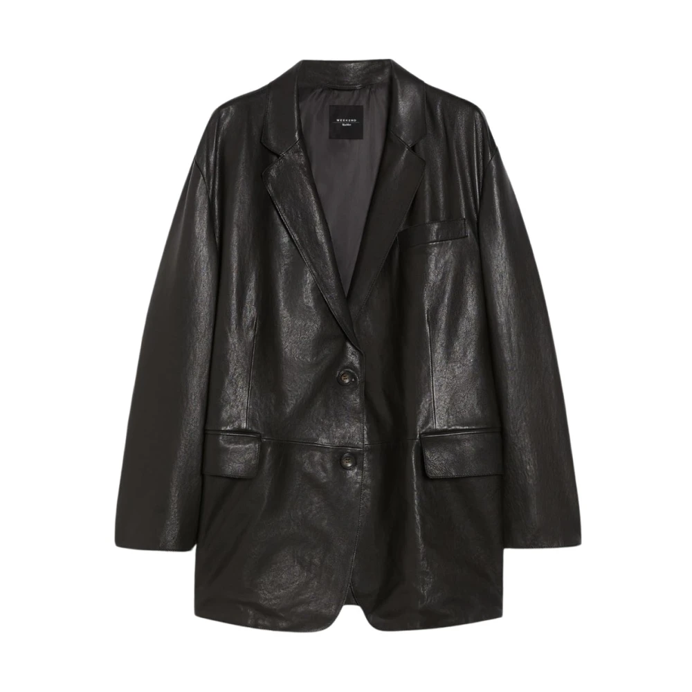 Max Mara Weekend Oversized Leren Blazer Black Dames
