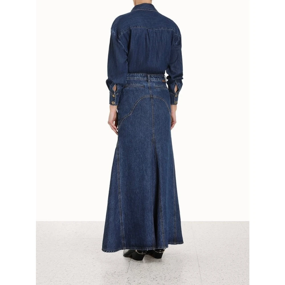 Zimmermann Fishtail Denim Maxi Rok Blue Dames