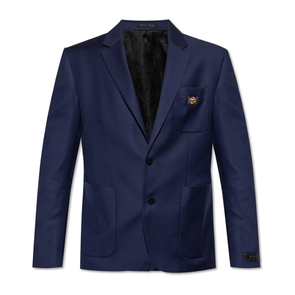Versace Mannelijk Blauw Jassen Heren, Xl, Wol, Wollen Single-Breasted Blazer
