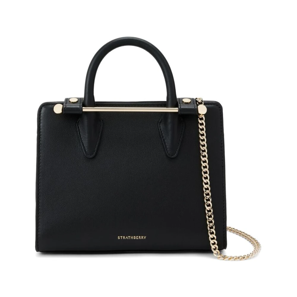 Strathberry Zwarte Leren Handtas met Goudkleurige Hardware Black Dames