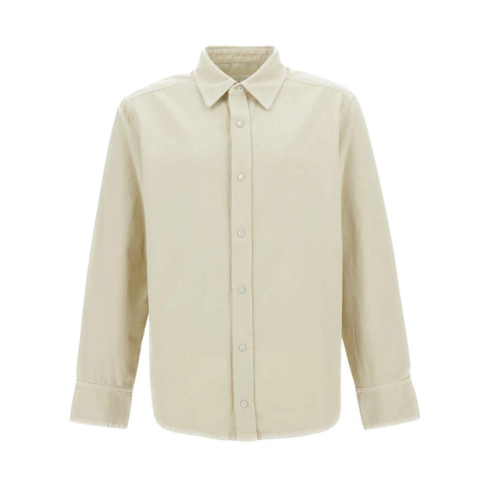 A.p.c. Men's Beige Casual Shirts, M, Embroidered Overshirt