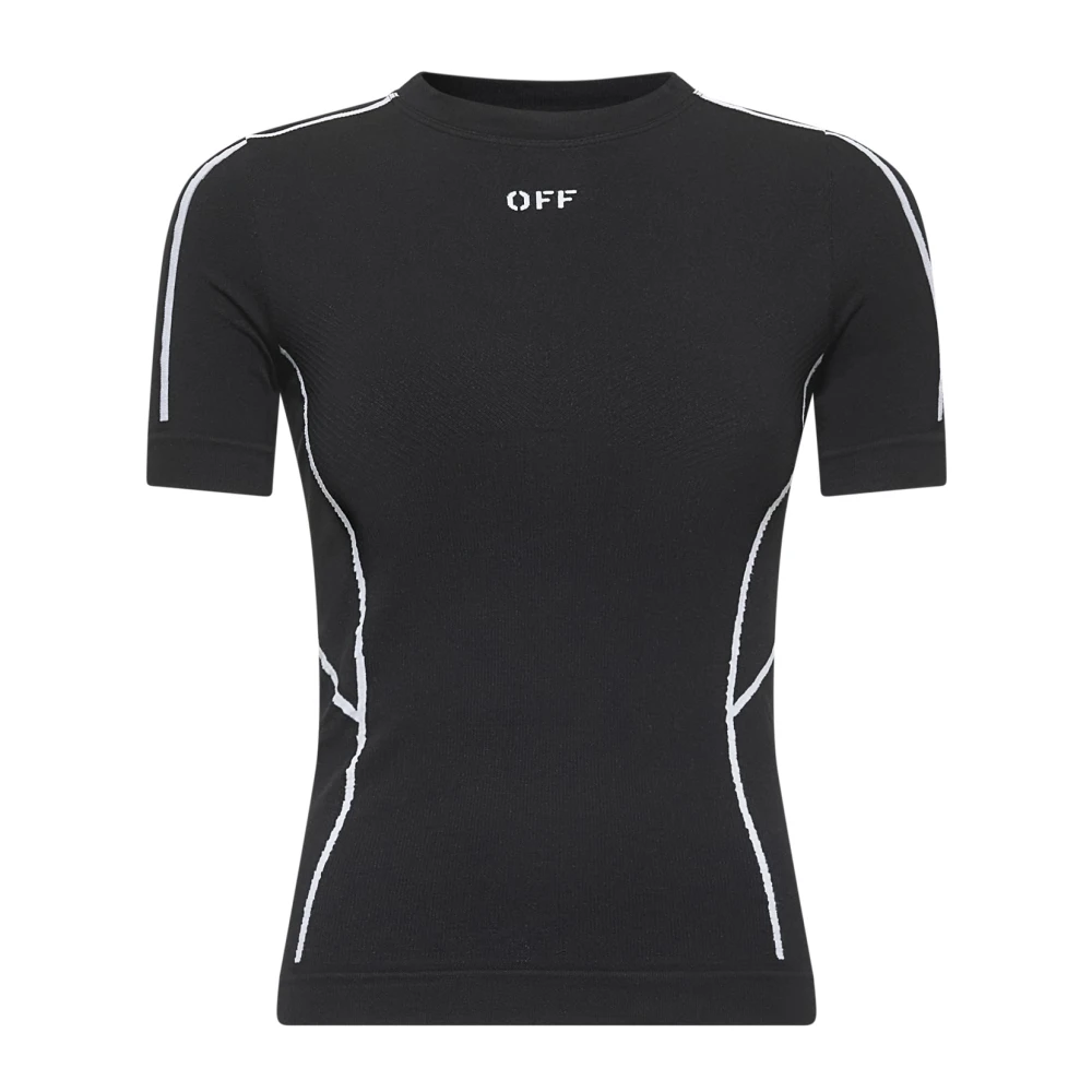 Off White Zwart Logo Streep Detail T-shirt Black Dames
