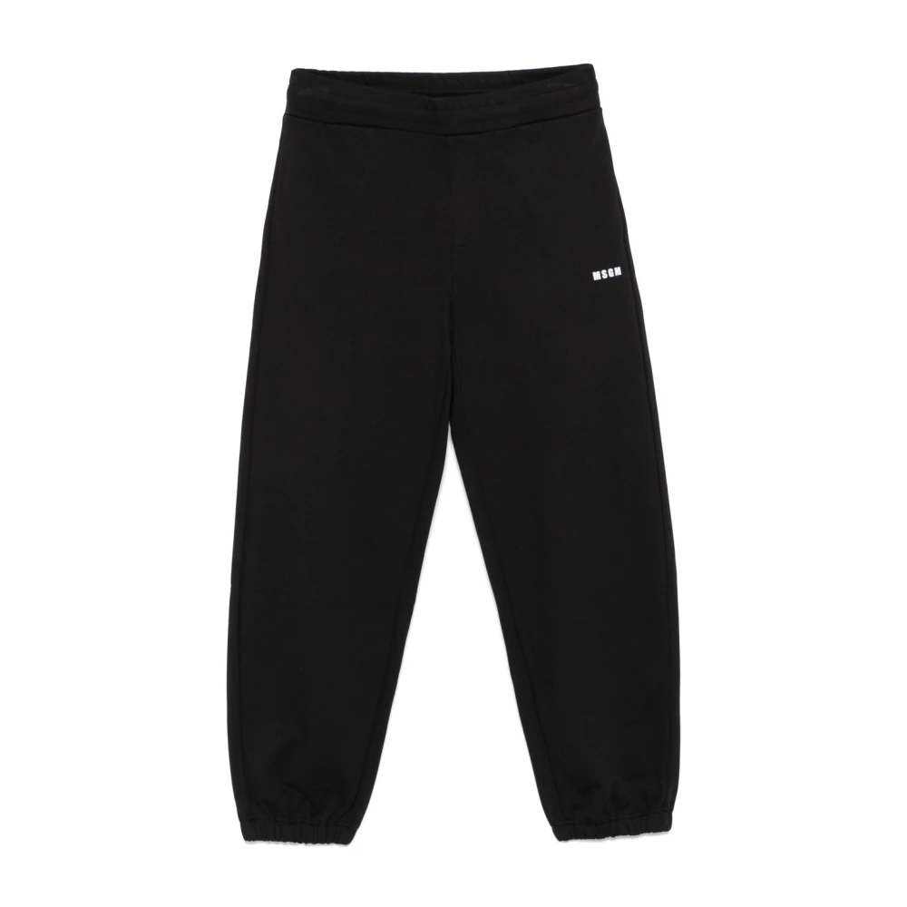 Msgm Zwarte Katoenen Broek met Logoprint Black Heren