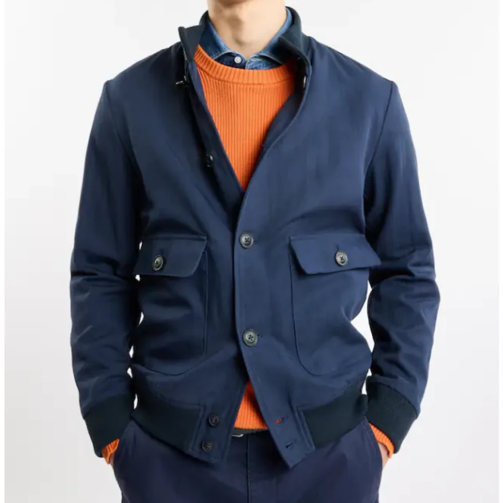 Fay Blauwe Bomberjack met Ribgebreid Blue Heren