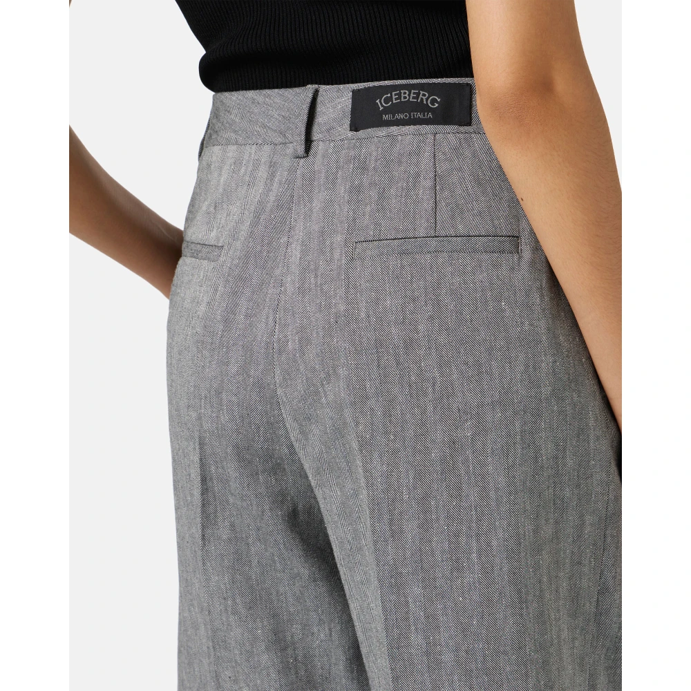 Iceberg Regular fit Bermuda shorts in katoen en linnen visgraatstof Gray Dames