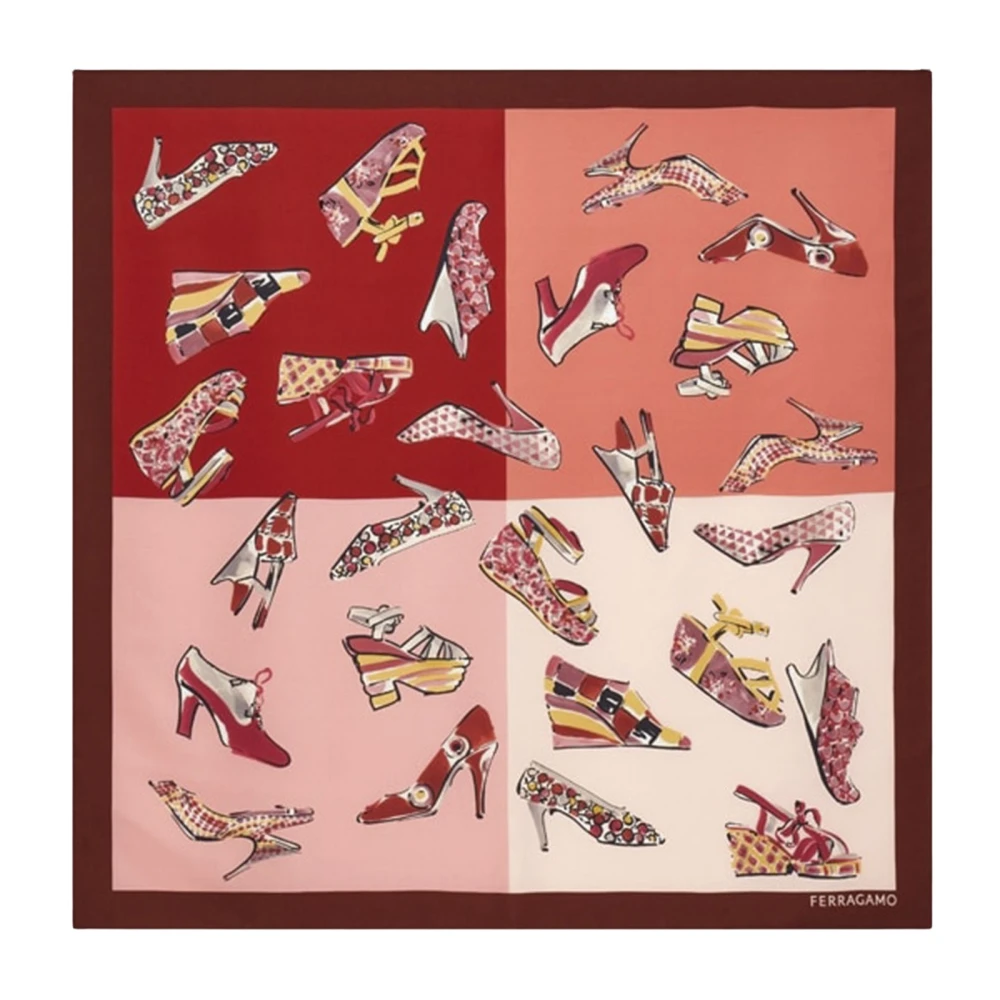 Ferragamo Women's Red Genio Print Silk Scarf