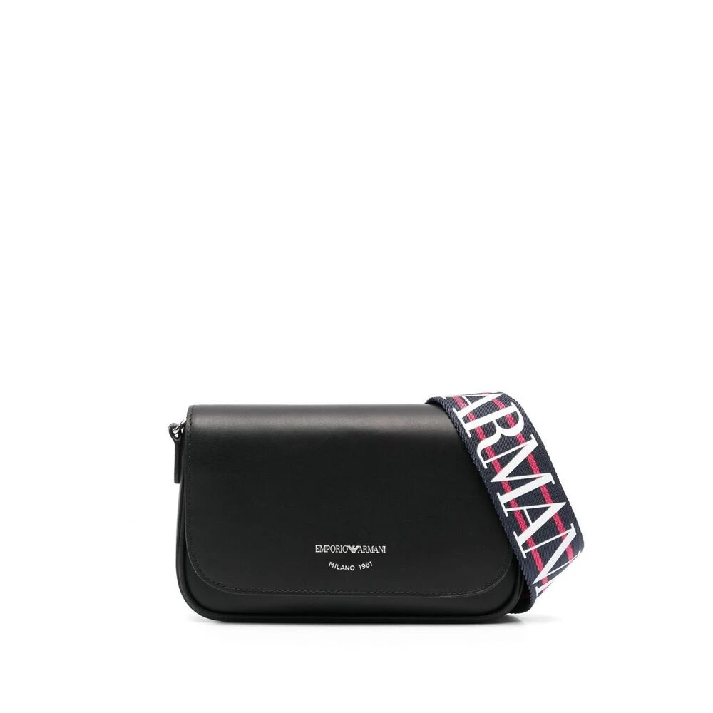 Emporio Armani Zwarte Leren Schoudertas met Logo Black Dames