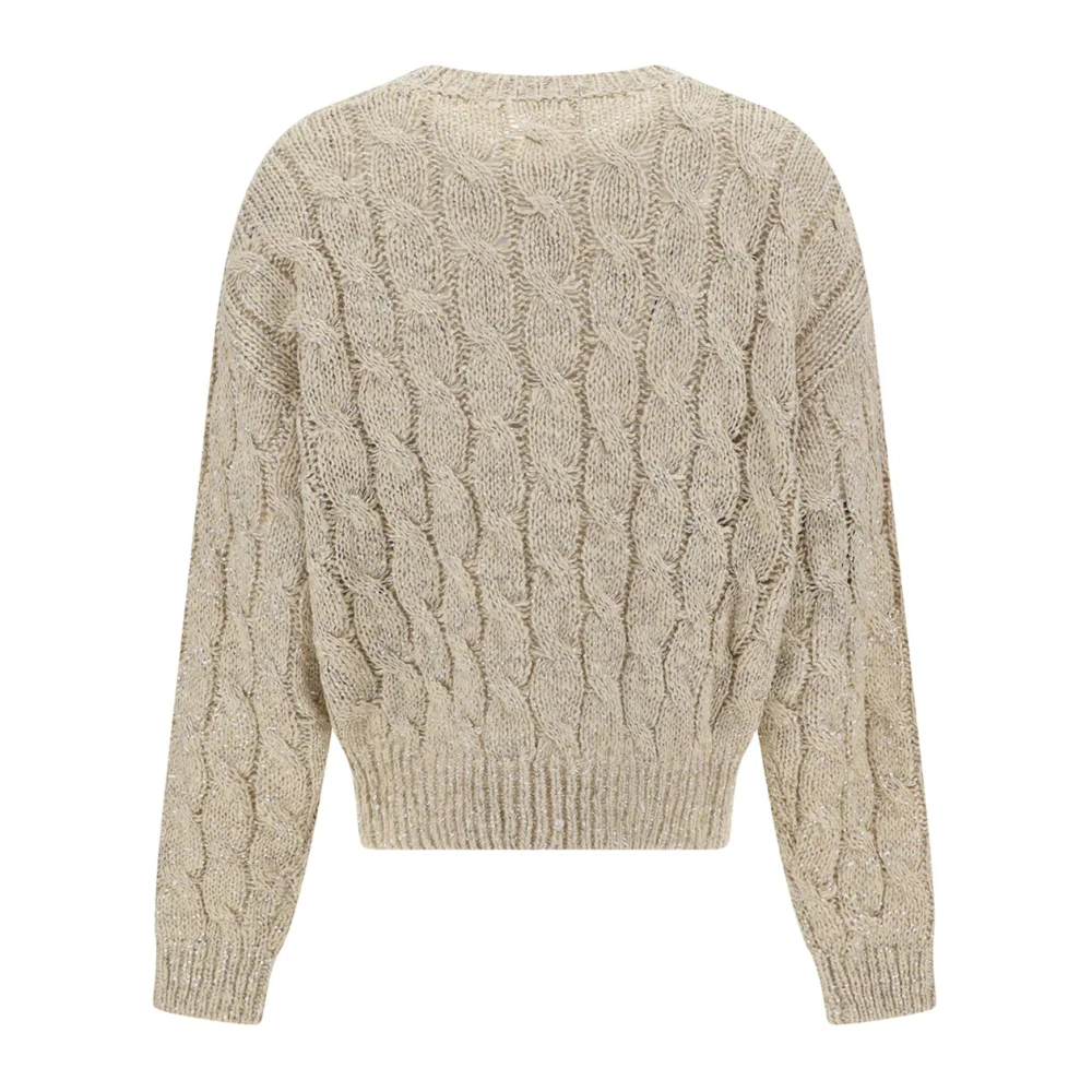 BRUNELLO CUCINELLI Pailletgevlochten Crewneck Sweater Vrouwen Beige Heren