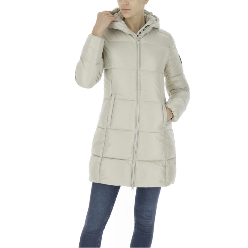 Save The Duck Women's Beige Quilted Hooded Jacket - Parkas - L - Coats