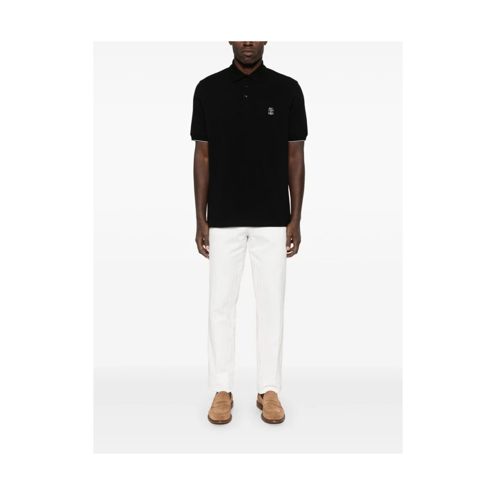 BRUNELLO CUCINELLI Zwarte Polo Sweater met Grafische Print Black Heren