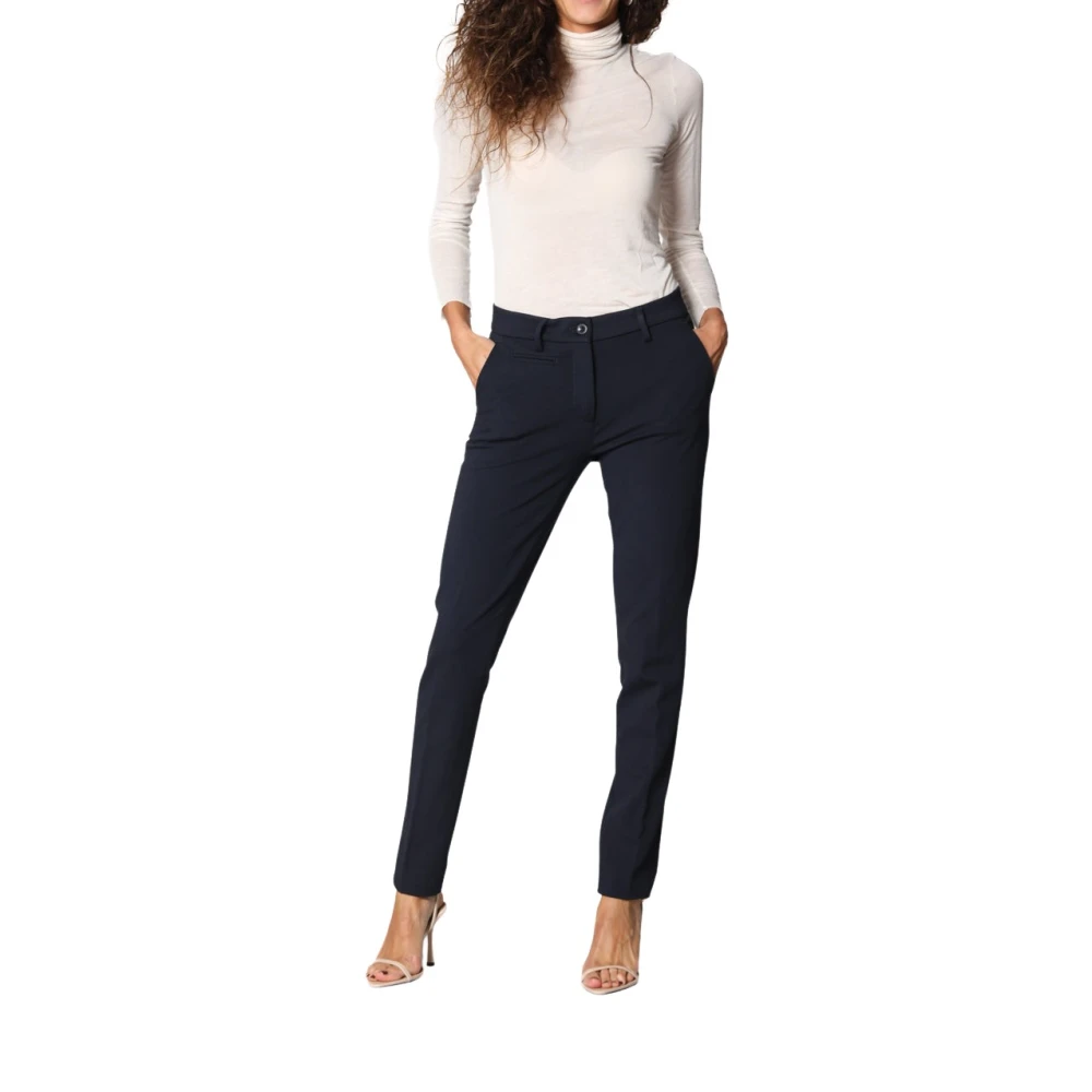 Mason's Slim Chino Broek in Technisch Jersey Blue Dames