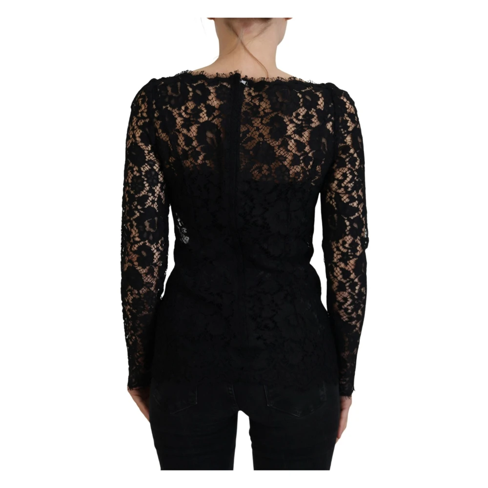 Dolce & Gabbana Elegante bloemenkanten top Black Dames