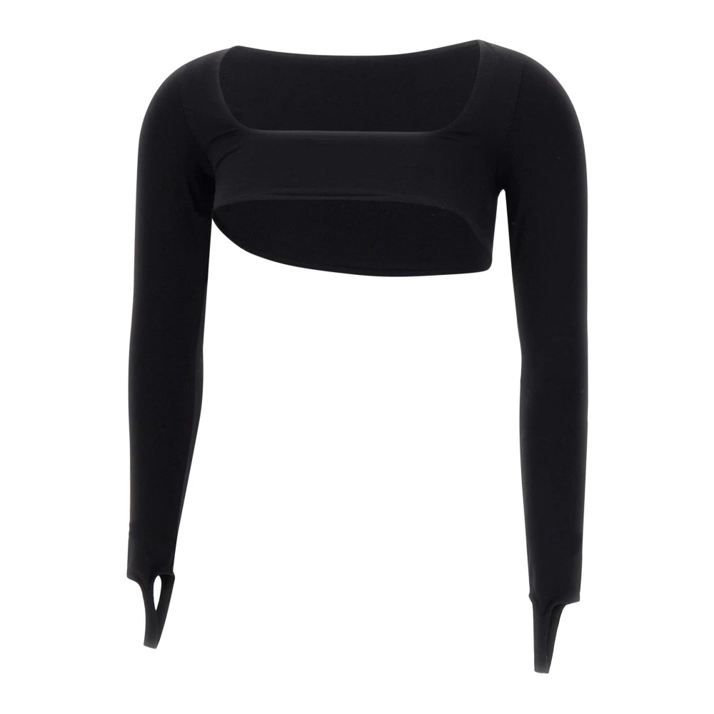 Andrea Adamo Zwarte Jersey Top met Lange Mouwen Black Dames