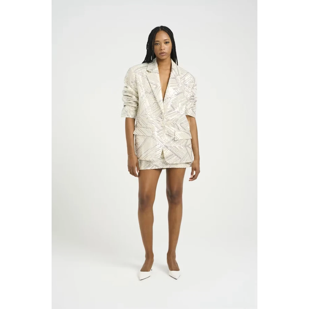 Gestuz Pailletten Oversized Blazer Winterfeest Beige Dames