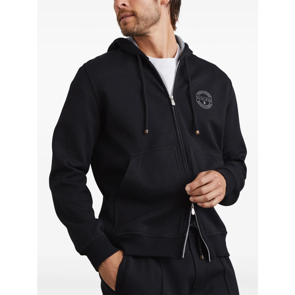 BRUNELLO CUCINELLI Zwart & Lichtgrijs Cardigan Sweatshirt Black Heren