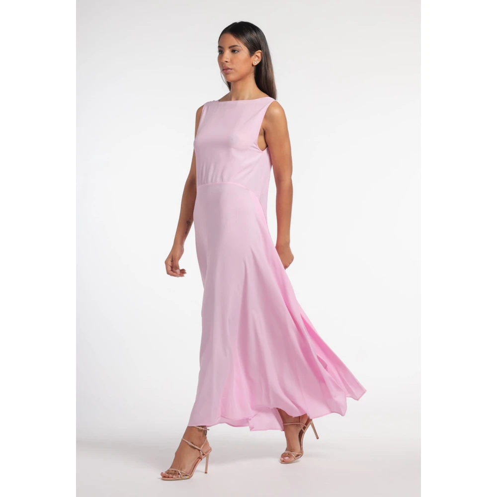 Mauro Grifoni Rugloze Lange Jurk met Zijsplit Pink Dames