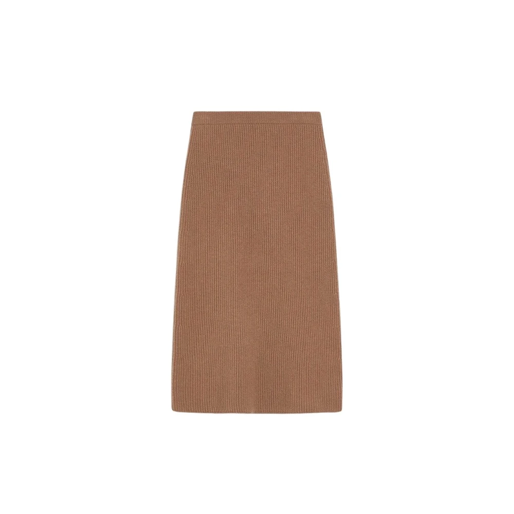 Max Mara Elegante Geribbelde Wollen Kasjmier Rok Beige Dames