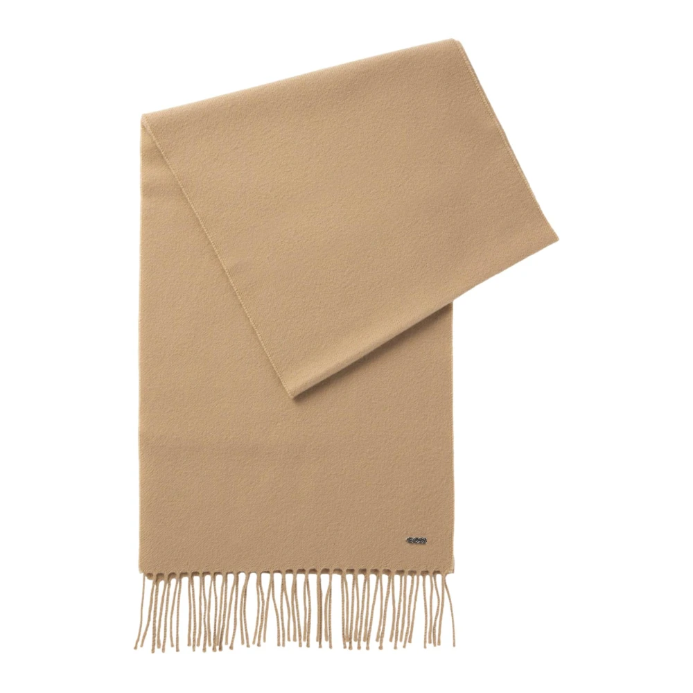 Hugo Boss Elegante Twill Wollen Sjaal met Franjes Beige Dames