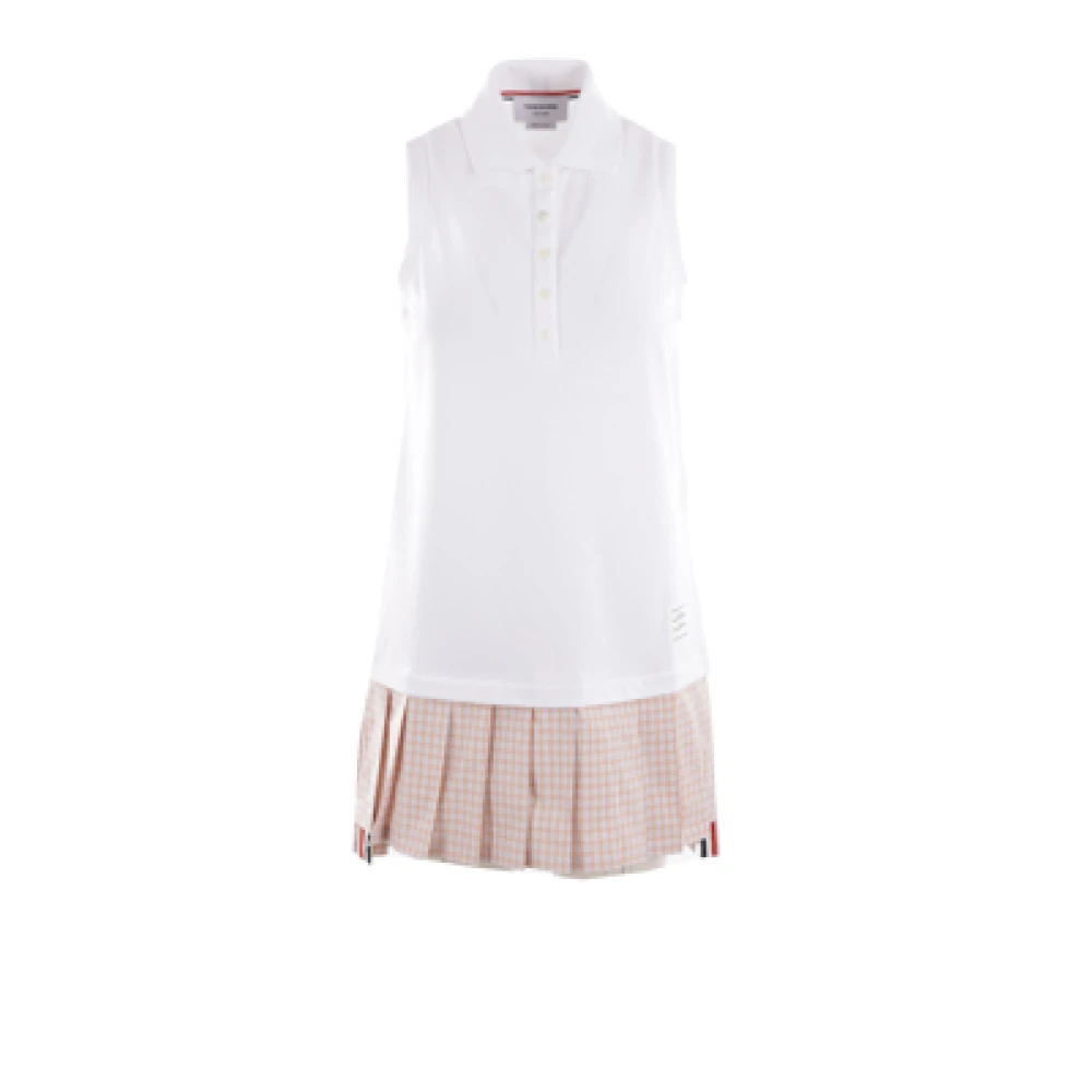 Thom Browne Witte Mouwloze Polo Jurk met Micro Check Patroon White Dames