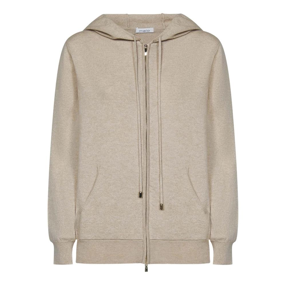 Malo Beige Kasjmier Jas met Capuchon Beige Dames