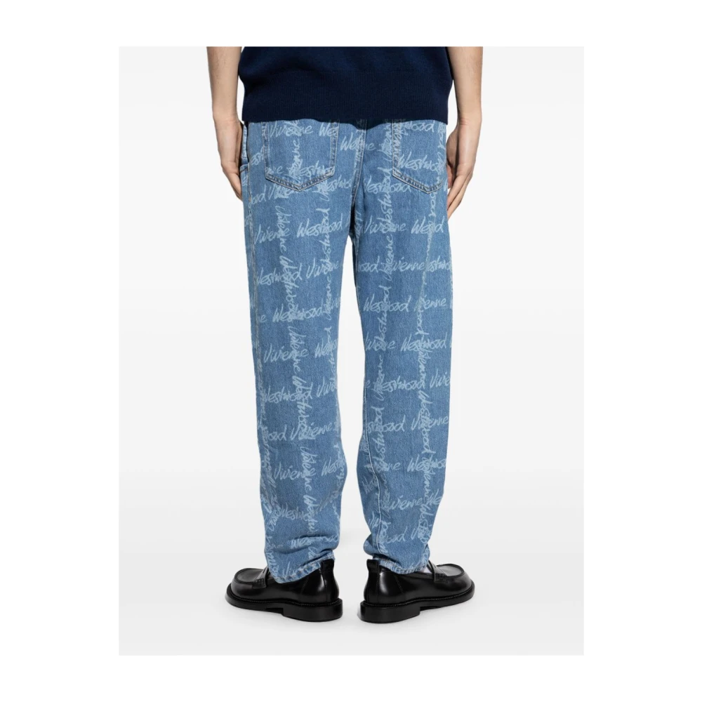 Vivienne Westwood Blauwe Logo Print Jeans Knoopsluiting Blue Heren