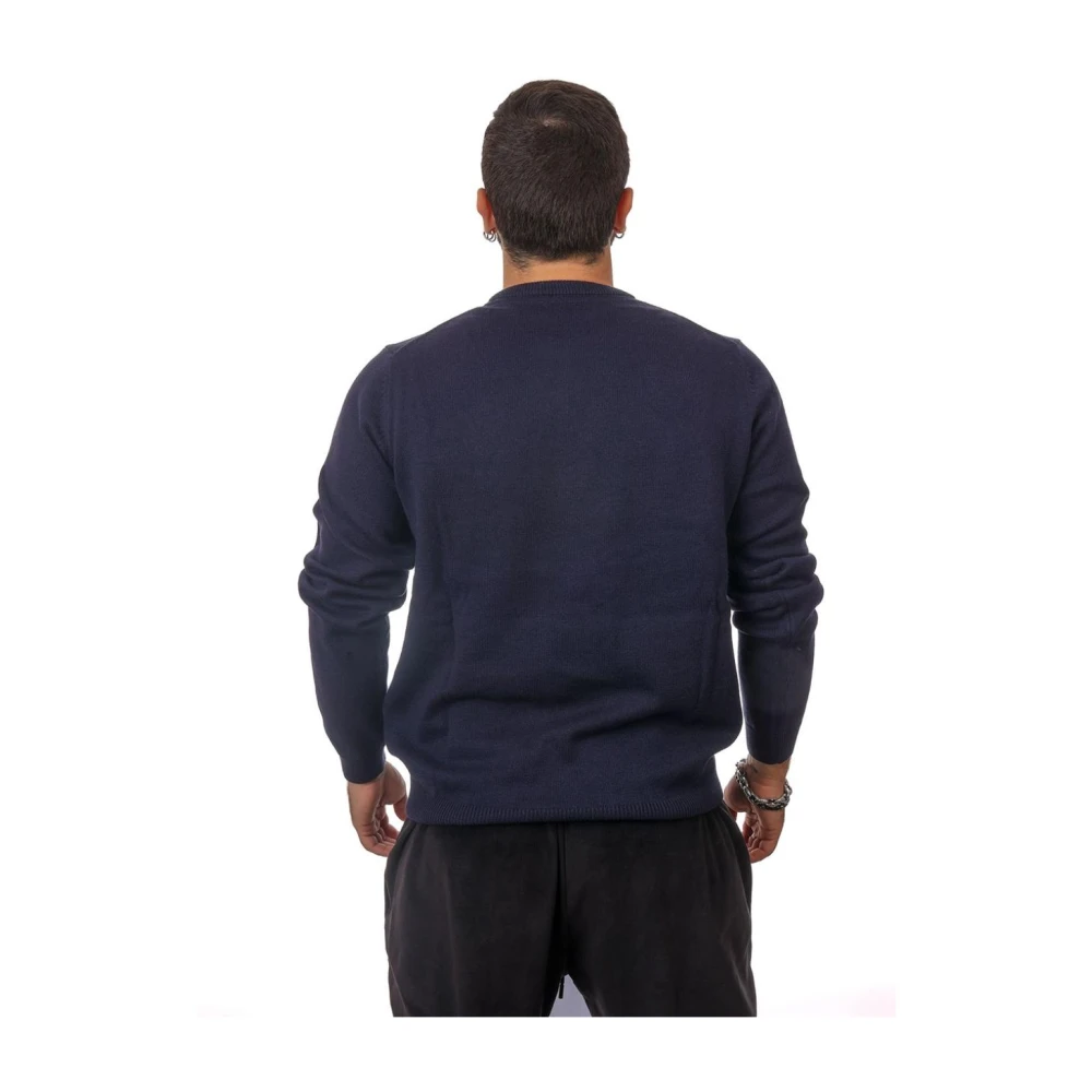 Sun68 Stijlvolle Ronde Intarsia Borst Sweatshirt Blue Heren