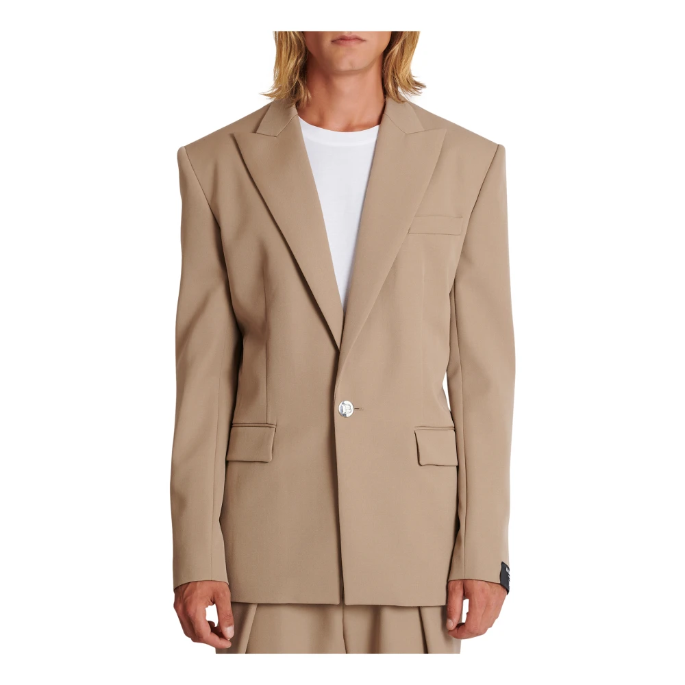 Balmain 1 Button Blazer Jacket Beige Heren