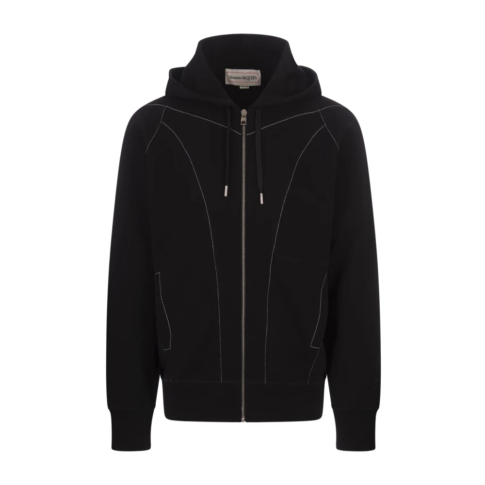 Alexander mcqueen Zwart Zip-Up Hoodie met Contraststiksels Black Heren