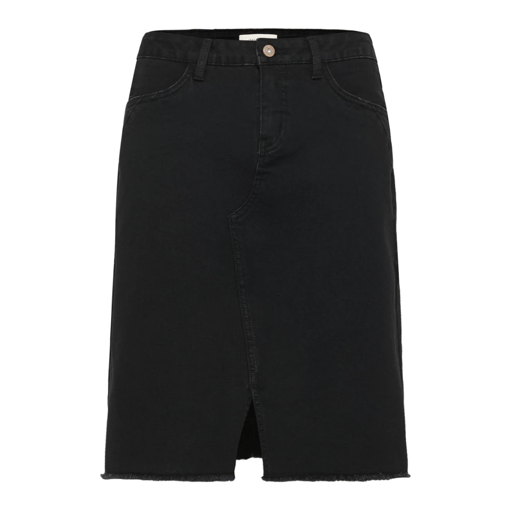 Cream Women's Black Denim Skirt With Front Slit Extra Small