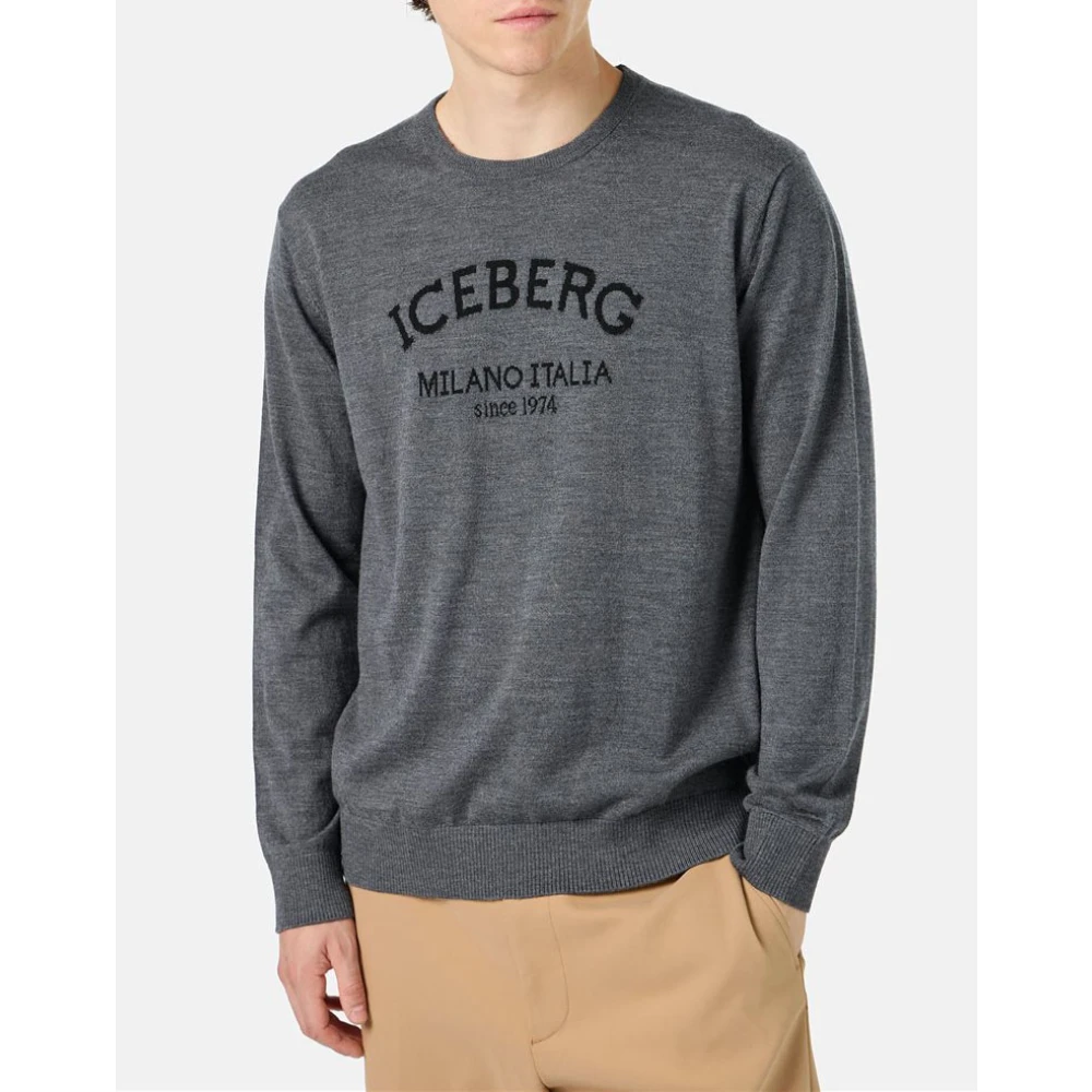 Iceberg Trui met ronde hals en logo Gray Heren