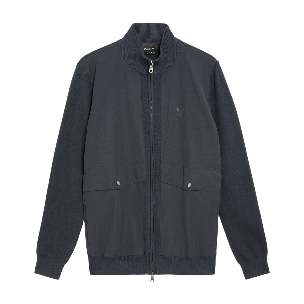 Lyle & Scott Mid Knits Milano Hybrid Full Zip Stickad Jacka Blue, Herr