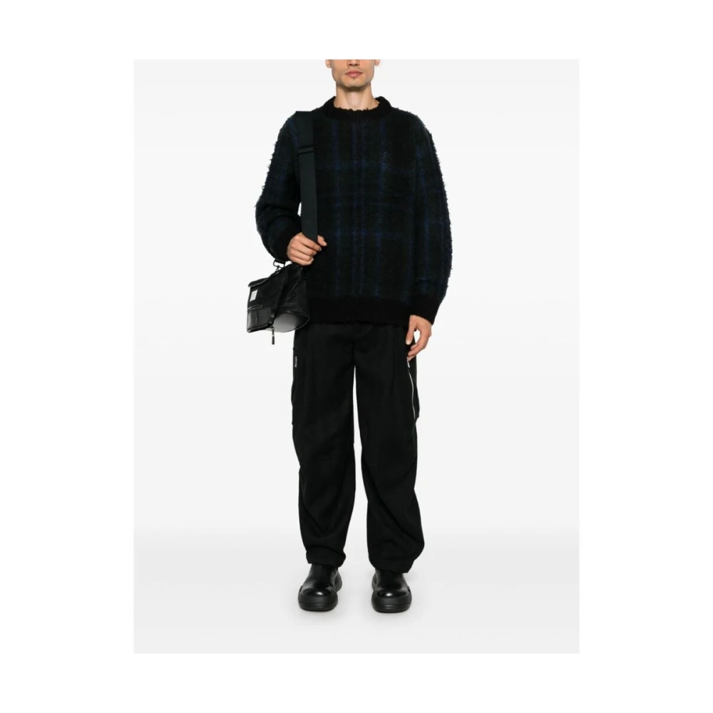 Sacai Geruite Patroon Wollen Trui Blue Heren