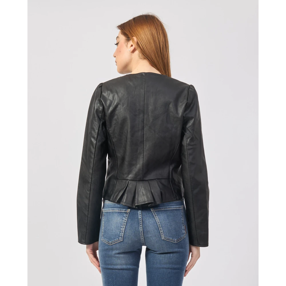 YES ZEE Zwarte leren jas met strepen Black Dames