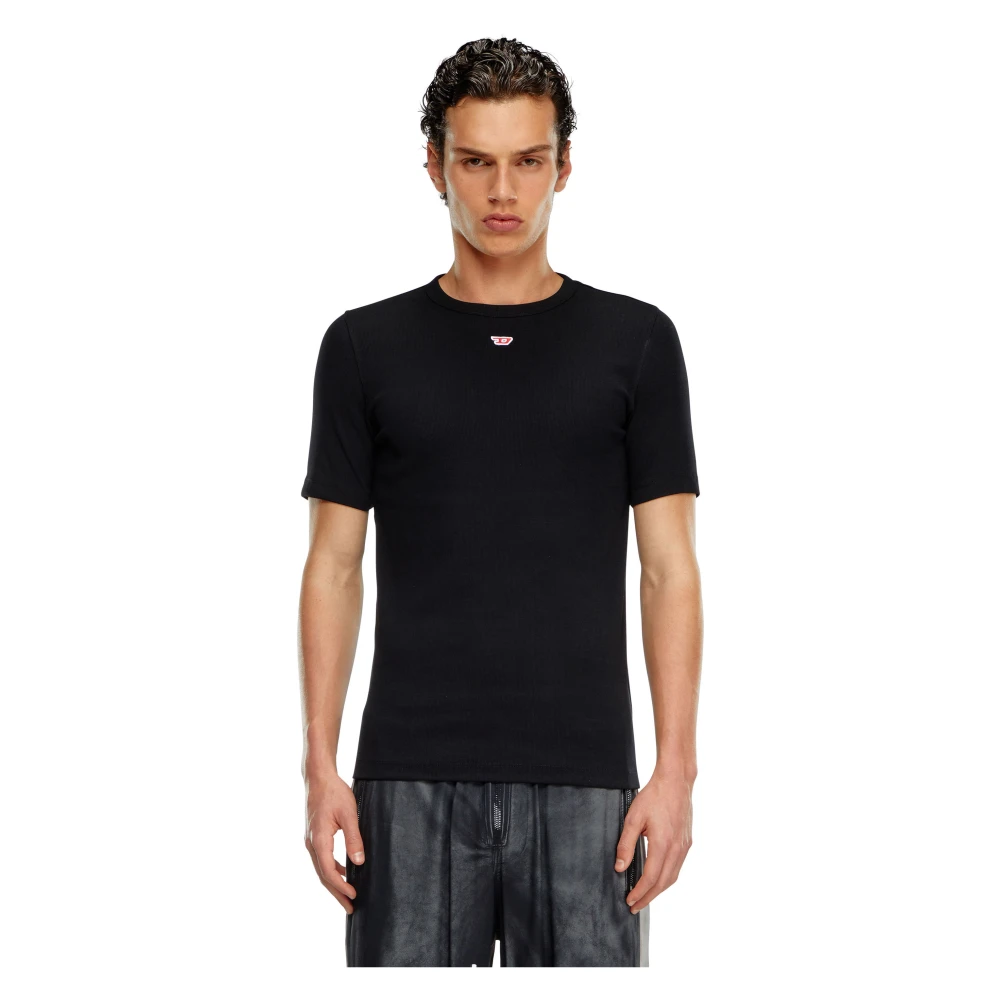 Diesel Geribbeld katoenen T-shirt met logopatch Black Heren