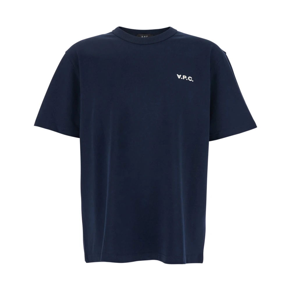 A.p.c. Blauw Crewneck T-shirt met Logo Geborduurd Blue Heren
