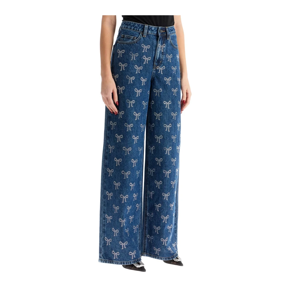 Self Portrait Rechte jeans met strass strikken Blue Dames