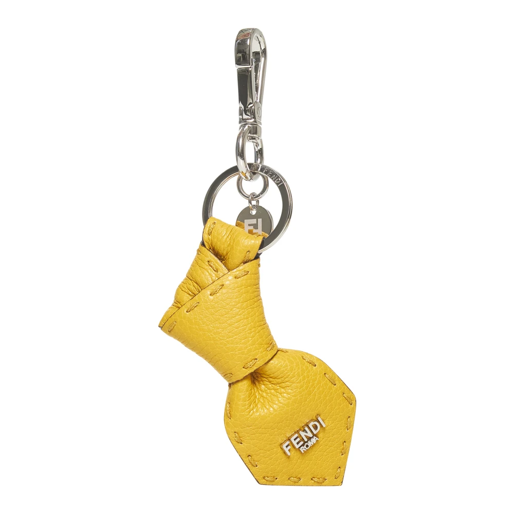 Fendi Gele Leren Sleutelhanger met Metalen Details Yellow Heren