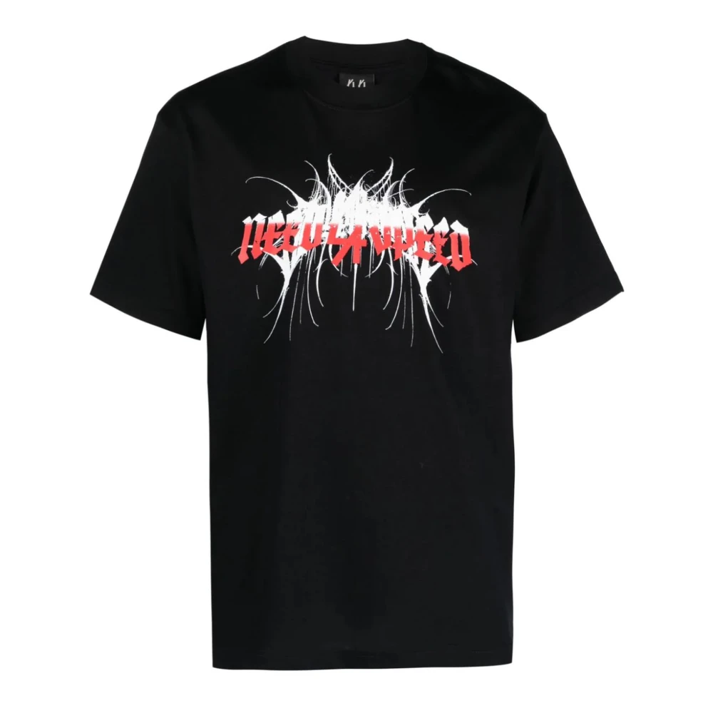 44 Label Group Zwarte katoenen T-shirt met voor- en achterprint Black Heren