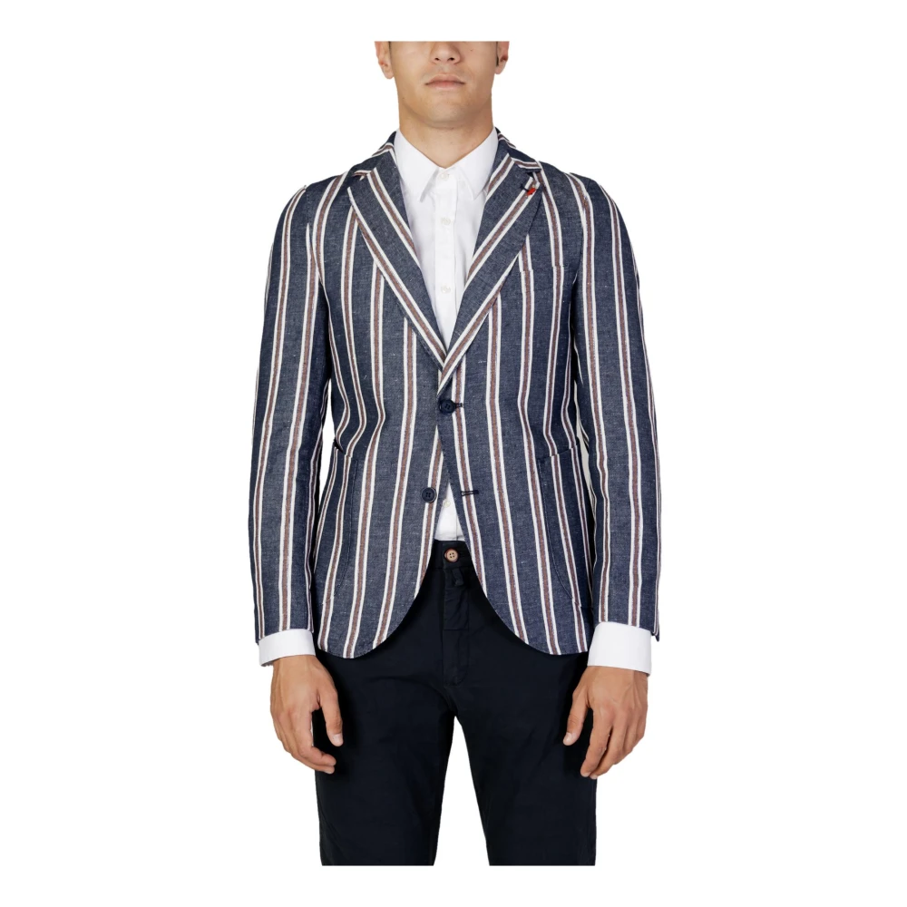 Mulish Blauwe Gestreepte Knoopsluiting Blazer Blue Heren