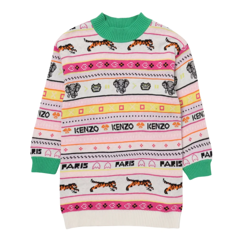 Kenzo Rosa Stickad Klänning Långärmad Multicolor, Flicka