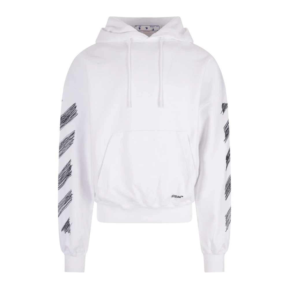 Off White Witte Scribble Diag Hoodie White Heren