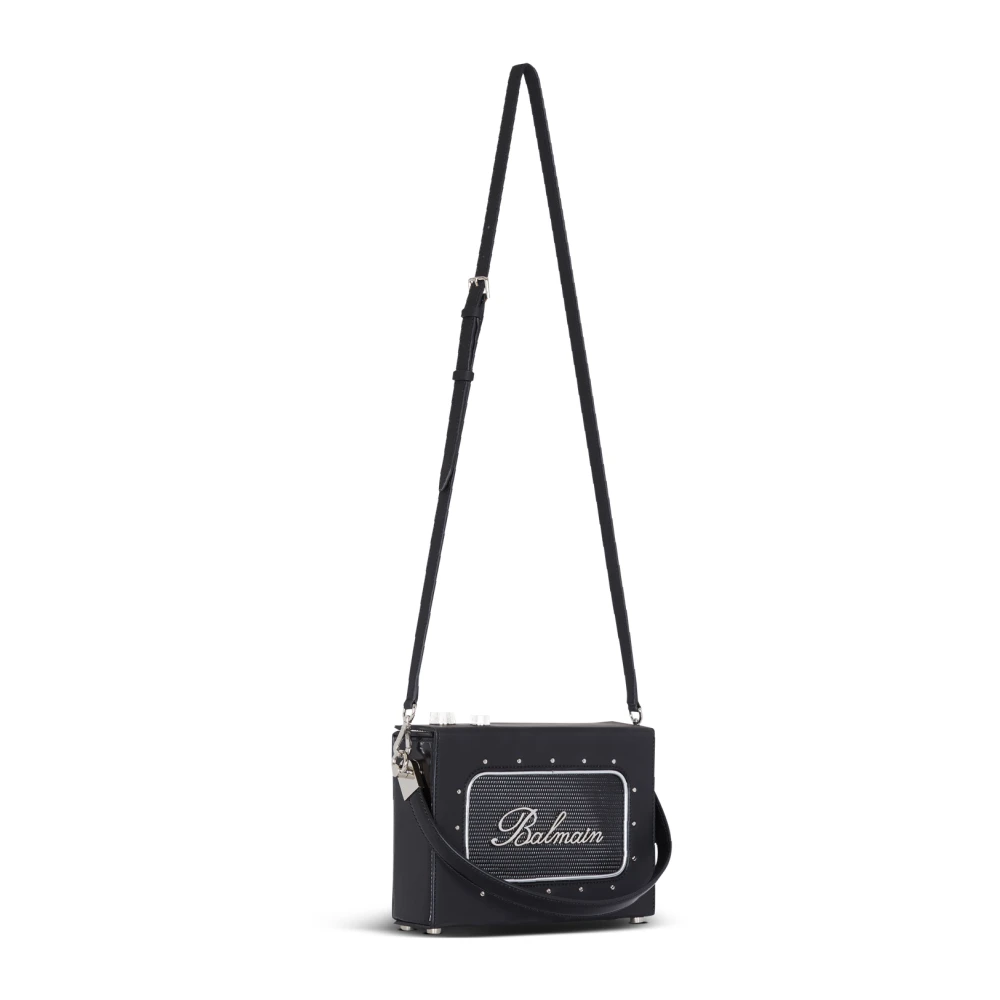 Balmain Radio rubber-effect leren tas Black Heren