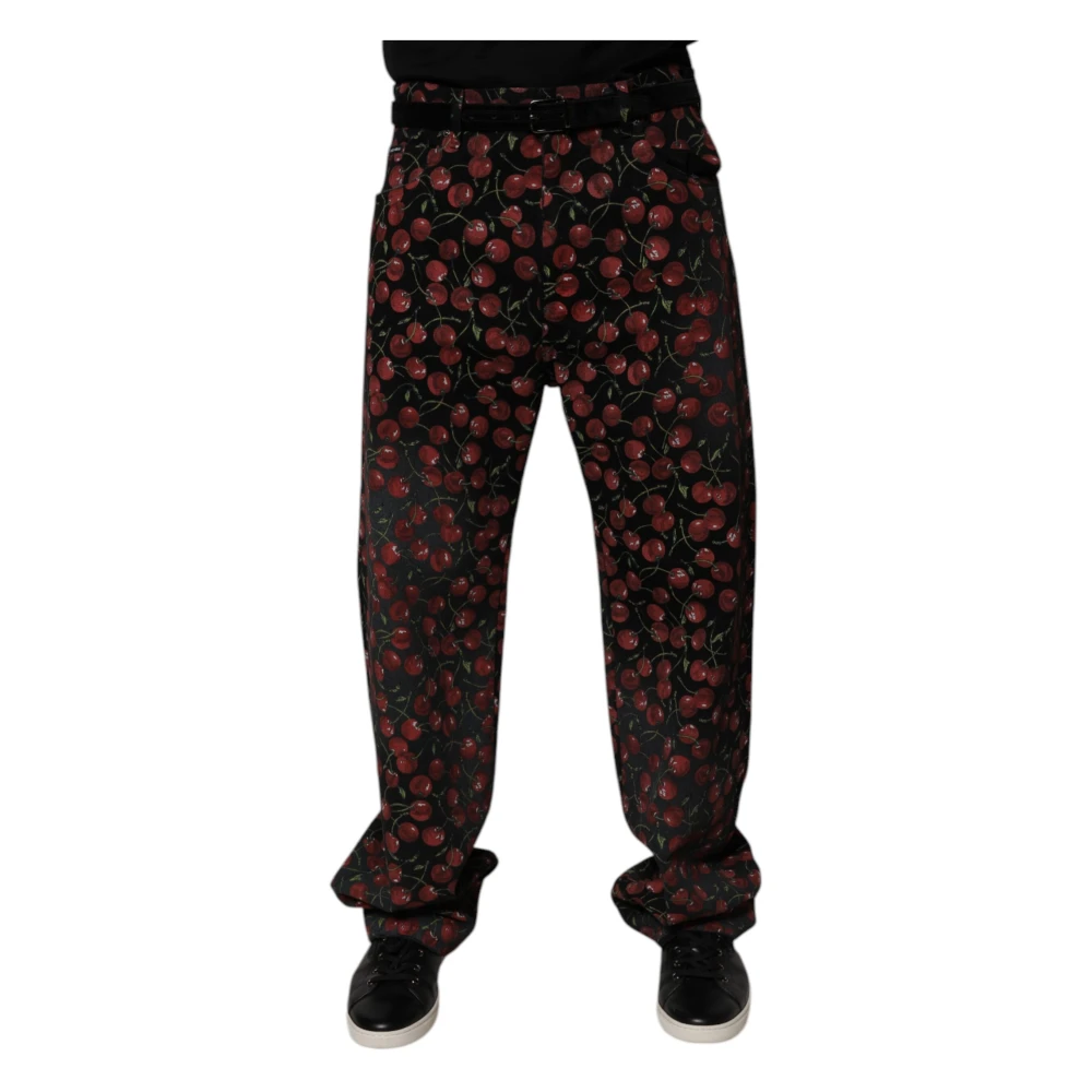 Dolce & Gabbana Mannelijk Multicolor Broeken Heren, Veelkleurig, M, Denim, Cherry Print Denim Jeans