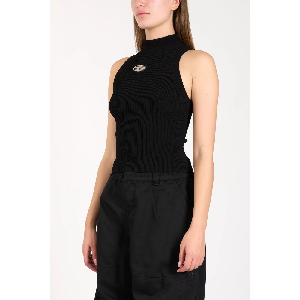 Diesel Geribbelde cropped top met hoge hals Black Dames