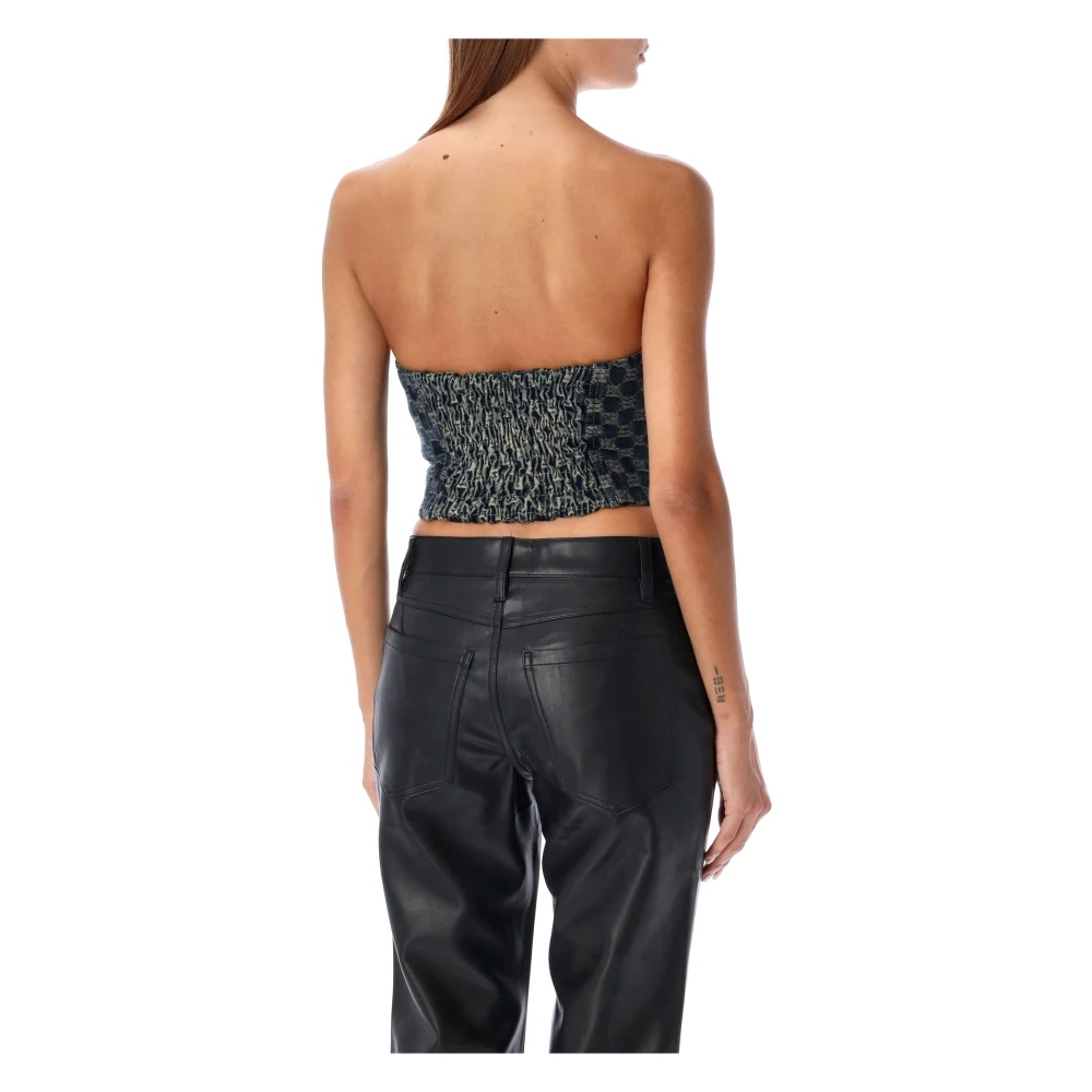 Misbhv Donkerblauw Jacquard Denim Korset Topwear Blue Dames