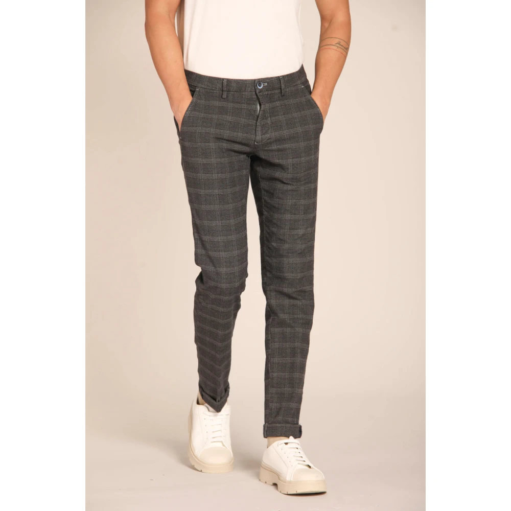 Mason's Slim Fit Glen Check Chino Broek Gray Heren