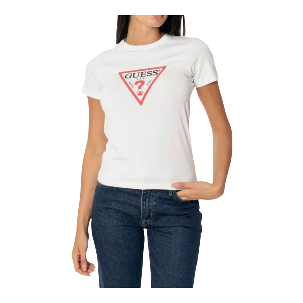 Guess Wit Katoenen T-Shirt met Print Logo White Dames