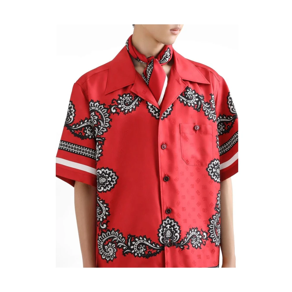 Dolce & Gabbana Rode gestreepte shirt met zak Red Heren
