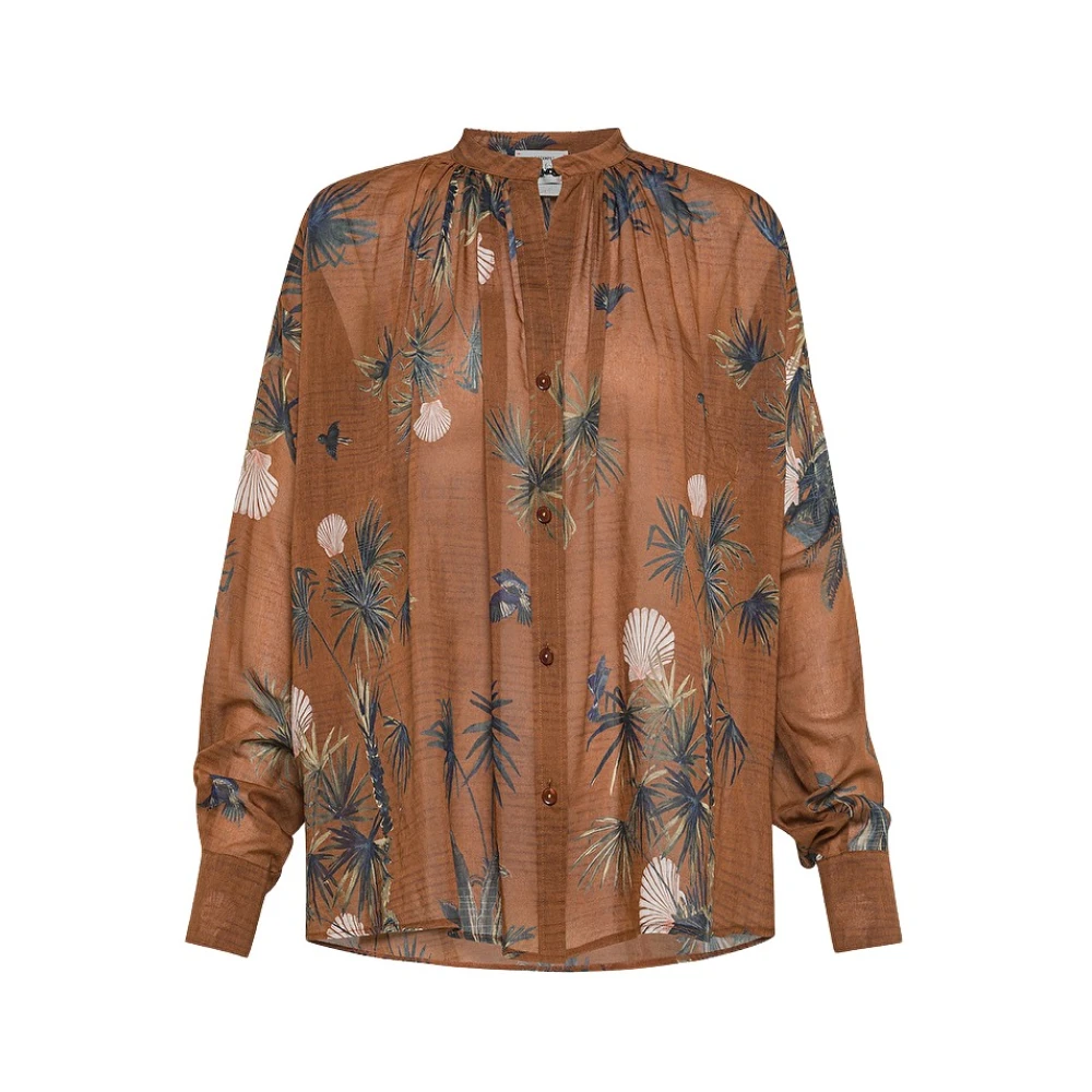 Forte Bohemian katoen en zijde blouse Brown Dames